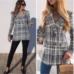 ZARA TWEED TEXTURED DOUBLE BREASTED BLAZER SHOULDER PADS METAL BUTTONS NEW Photo 1