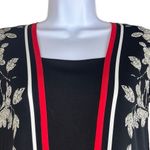 Eva Varro Red Black Floral Stripe Blouse Small Short Sleeve Stretch Wearable Art Red Photo 2