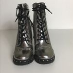 ALDO  Silver Metallic Lace Up Military Leather Ankle Boots Isidro Sz 6/36 EU EUC Photo 1