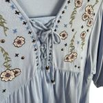 Haute Hippie Tribe Blue Viscose Floral Embroidered Short Sleeve Blouse Size S Photo 3
