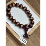 Handmade Buddhist Prayer Bead Bracelet With Red Wooden Beads & Gold Script Adjus Photo 2