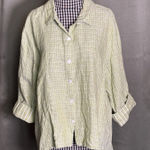 Habitat  Womens Size XL Top Button Down Collared High Low Plaid Green White Linen Photo 0