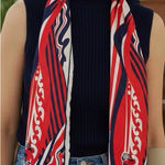 VTG Norma Tullo Silk Scarf Wrap 60s Pop Art Red White Navy Couture Bag Accessory Photo 0