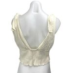 Free People  Cream White Sleeveless V-neck Tie Shoulder Smocked Crop Tank Top M Photo 1