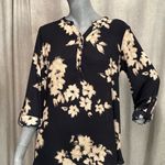 Simply Vera Fall Floral Long Sleeve Blouse Navy/Cream Office Career Dressy Blue Size L Photo 1