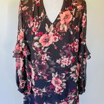 White House | Black Market Black Long-Sleeve Floral Choker Shift Dress Photo 3