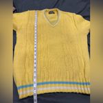 VTG 50s Unisex Sz:L Sportswear Bright Yellow VNeck Cable Knit Preppy Sweater. Size L Photo 7