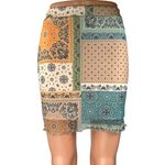Daisy Street Coral Blue Floral Bandana Boho Patchwork Pencil Mini Skirt Size M Photo 0