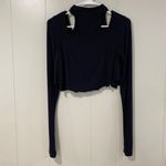 Free People  Cutout Mock Neck Long Sleeve Top Black Size L (Cropped Raw Hem) Photo 1