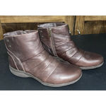 Skechers ‎ Natty Brown Leather Ruched Front Pleat Platform Ankle Boots Size 9 Photo 2