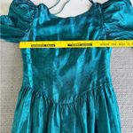 Vintage Emerald Green Floral Satin Basque Waist Floor Length Gown Dress Sz 11/12 Blue Photo 0