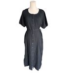 Marine layer - Erin Shirt Dress Black Crinkle Cotton Midi Sz L Photo 3