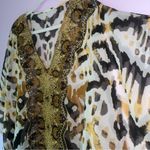 Chiffon Kimono 2X Blouse Boho Ikat Longline Sheer V Neck Swim Cover Black Photo 2