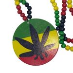 Handmade NWT Rasta Pot Leaf Weed Red Yellow Green Wooden Beaded Necklace Photo 1