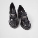 Prada Chocolate Brushed Black Leather Heeled Loafers Size: 40 Photo 2