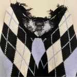 Just Polly Cropped Argyle Sweater Distressed Frayed Dark Academia Grunge Medium Blue Photo 2