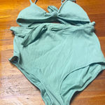 Aerie Green Ribbed High Waisted Bikini Swimsuit Photo 0