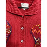 Vintage Hand Loomed Peru‎ Cotton Salsa Hot Air Balloon Novelty Cardigan Size XL Red Photo 3