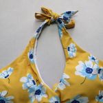 Yellow Floral Padded Halter Tie Knot Boho Swim Sports Bra Bikini Top L Large Photo 3
