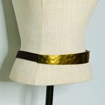 Brown Leather Belt with Gold Hammered Metal Bar 34” Photo 3