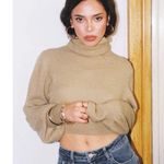 Princess Polly  Sweater Womens Medium Beige Zahara Cropped Turtleneck Puff Sleeve Photo 0