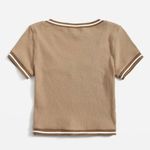 SheIn V-Neck Rib-Knit Beige Tee Photo 2
