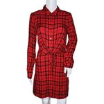 EXPRESS ‎ Dress Womens XS Red Black Plaid Shirt Dress Twist Front Office Casual Photo 0