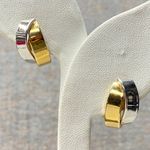 14K Two Tone Gold Hoop Earrings Clip On Shiny Polished Modern X Shape Photo 0