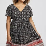 Torrid Black Pink Mini Challis Short Sleeved Tiered Pockets Flare Dress Size 1X Photo 0