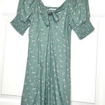 Mimi Chica Green Floral Print Tie Front Smocked Short Sleeve Mini Dress Medium Photo 0
