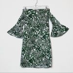 H&M Green & White Floral Off the Shoulder Bell Sleeve Sheath Dress Photo 3