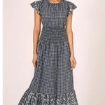 Banjanan Aurelia Ruffle Sleeve Tiered Maxi Dress in Gingham Noir Small Blue Photo 2