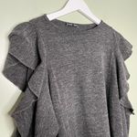ZARA Women’s Cold Shoulder Crew Neck Ruffle Long Sleeve Knit Top Dark Grey Large Photo 2