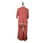 Fashion Knit 2 Piece Set Wide Leg Crop Pant Salmon Cream Trim Women’s Size XL Pink Photo 4