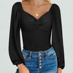 Zeagoo Black Long Sleeve Sweetheart Neckline Twist Front Bodysuit Top SZ Large Photo 0