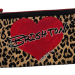 Brighton  Leopard Heart Canvas Zippered Pouch Cosmetic Makeup Bag Print Clutch Photo 0