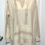 C&C California Striped V Neck Hoodie Pullover Sweatshirt Women's Medium Hippie Photo 0