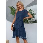 JJ's House JJ’s House Ruffle Scoop A-line Chiffon Asymmetrical Midi Dress Small NWT Photo 6