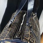 Fendi Zucca Boston Navy Blue Leather Grey Canvas Tote Carry-On Bag Speedy 30 EUC Photo 1