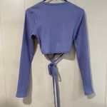 ZARA  Ribbed Lavender Tie Front Long Sleeve Crop Top Women’s Size Large Photo 1