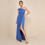 Lulus LULU’S Poised Performance Blue Plisse One-Shoulder Maxi Dress Photo 4