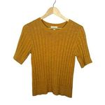 Evereve  Women’s Knit Short Sleeve Ribbed Sweater Top Burnt Yellow Size S Photo 0