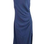 Reformation Women's Blue Sleeveless Ruched Cowl Neck Slit Maxi Bodycon Dress M Photo 0