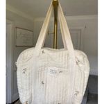 Quilted Embroidered Diaper Tote Bag Neutral Cream Ditsy Floral Cottagecore Baby Orange Photo 1