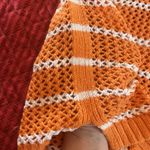 Talbots  Sweater Womens L Pet Orange White Stripe Long Sleeve Open Knit Pullover Photo 5