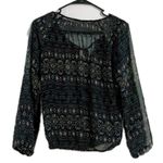 Wallflower Relaxed Black and Blue Blouse with 3/4 Bishop Sleeves Photo 1