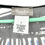 Chico's Travelers by  Size 1 Shirt Black Abstract Short Sleeve‎ Blouse Stretch Photo 2