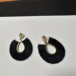 Loft Signed Gold Tone Dangle Drop Lot Of 2 Pierced Earrings Black Fringe Photo 4