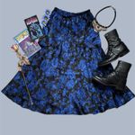 Vintage satin royal blue floral print midi skirt Size M Photo 10