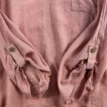 Cato  XL Top Linen Blend Lagenlook Oversized Roll Tab Sleeve V-Neck Boho Resort Photo 2